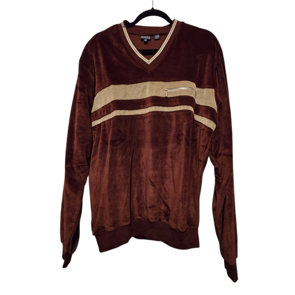 Vtg 70s 80s 90s Boulevard Tall‎ Man Block Velour Top Mens XLT Tall Rust Grandpa